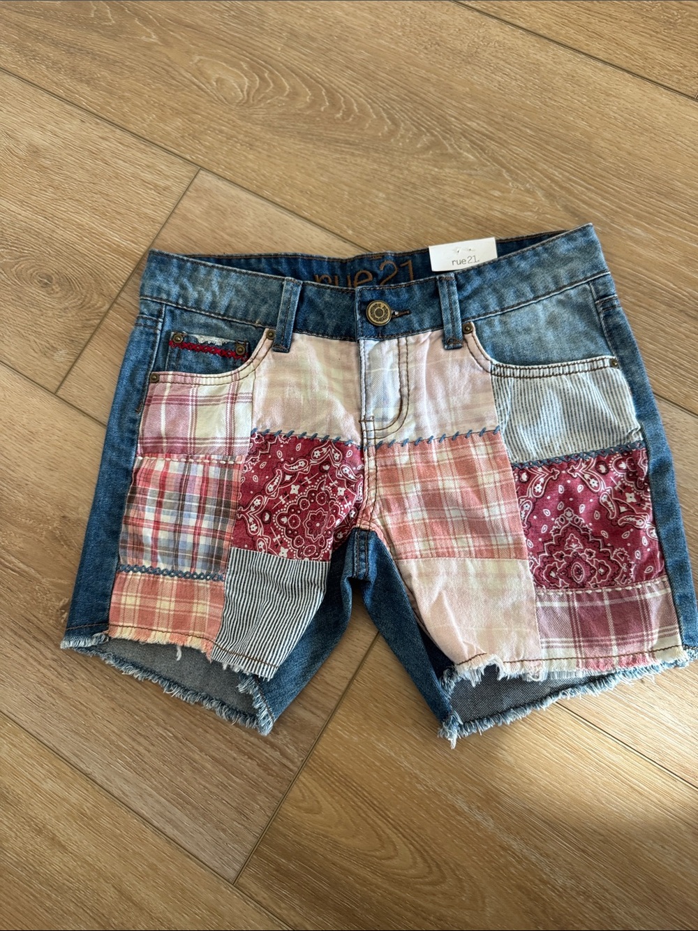 NWT Rue21 Girls Patchwork Denim Shorts, Size 0
